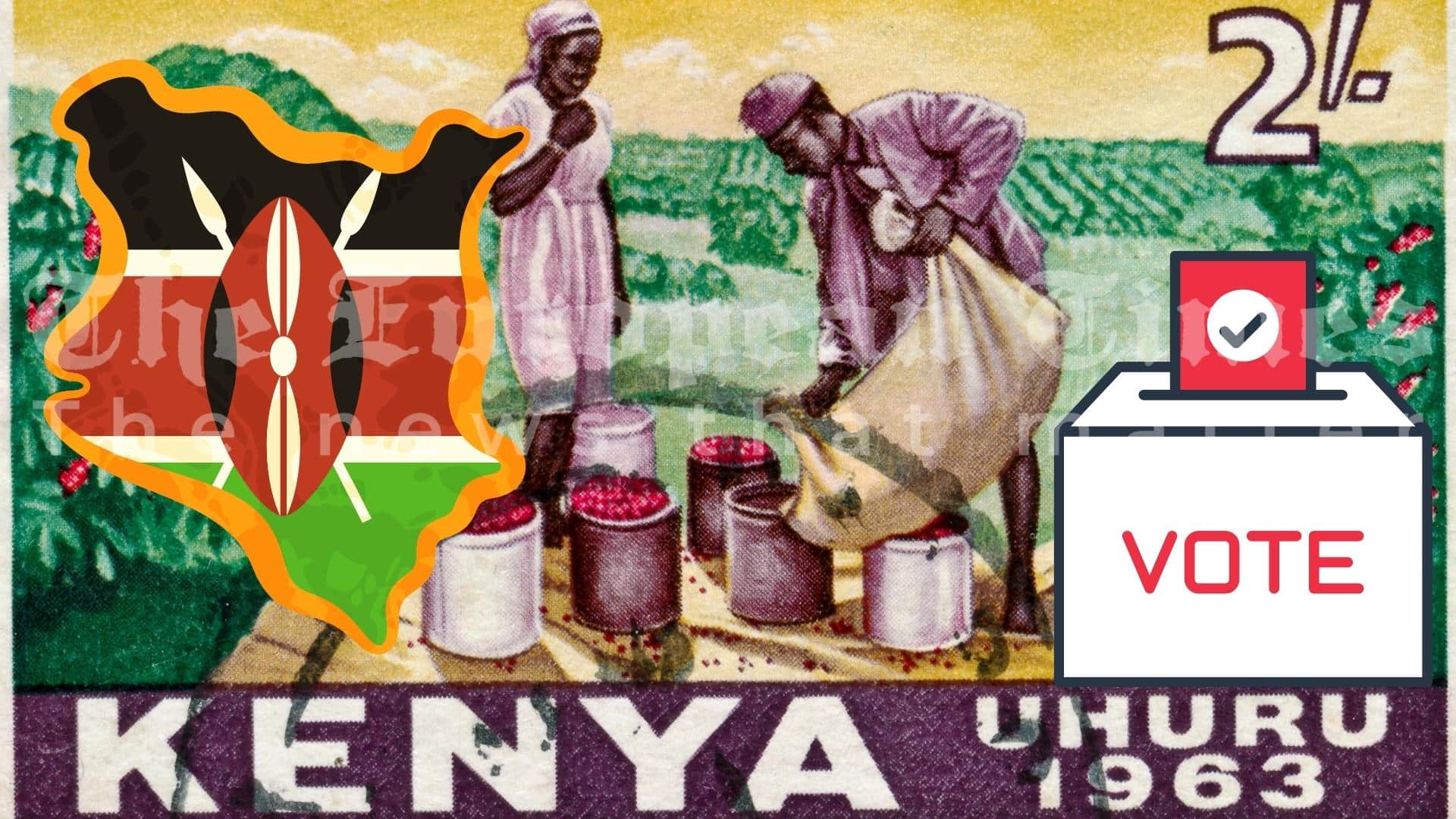 A Kenyan post stamp with flag and elections box