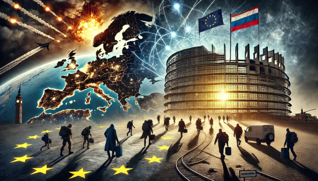 A-powerful-and-dramatic-scene-depicting-European-unity-in-the-face-of-crisis.-In-the-background-a-European-Parliament-building-illuminated-symboliz